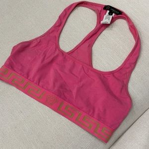 Versace Jacquard-trimmed stretch sports bra in pink